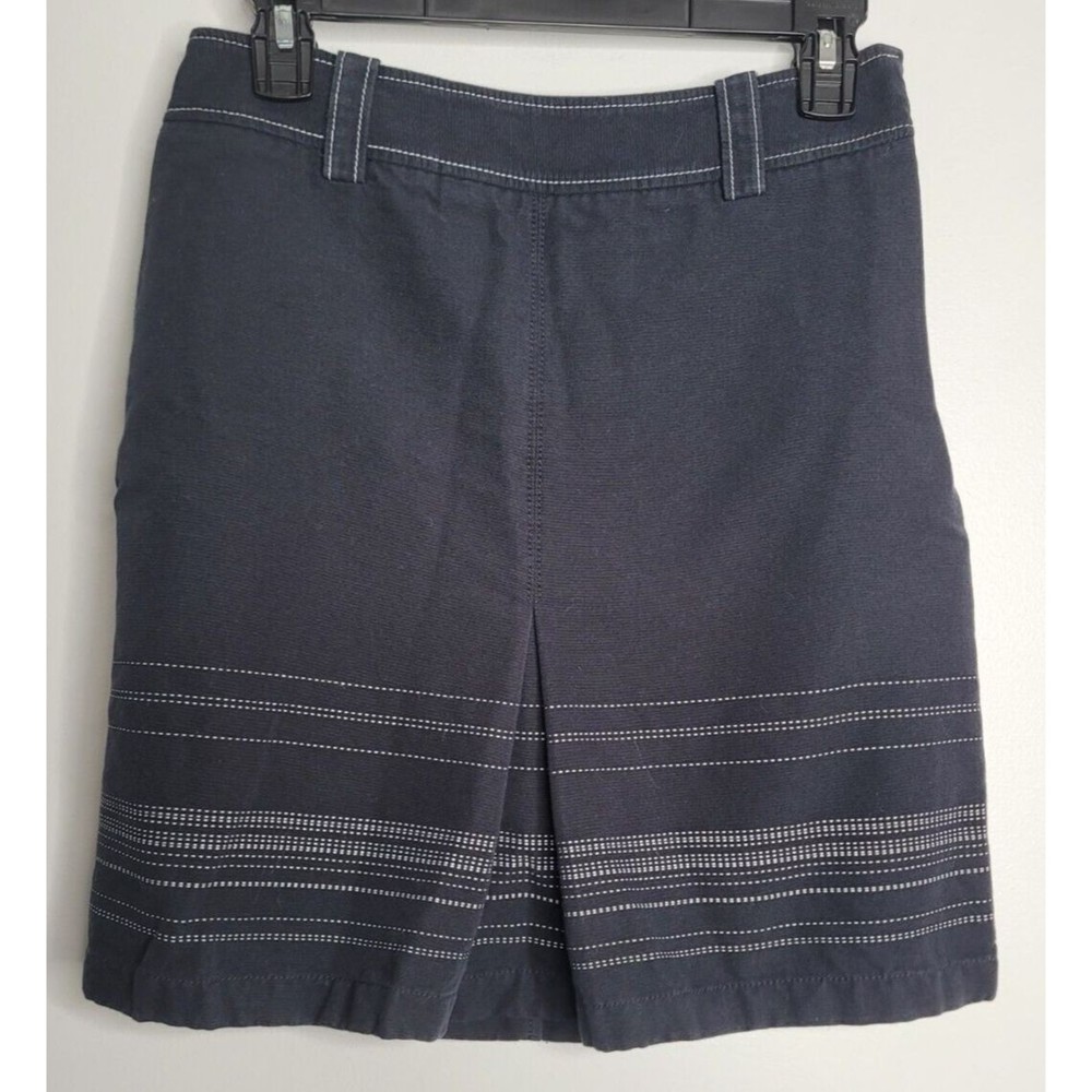 Ann Taylor Womens Embroidered Black Denim Skirt 2 Pockets Stripes Knee Length